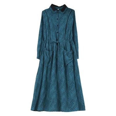 加厚亚麻麻棉刺绣连衣裙