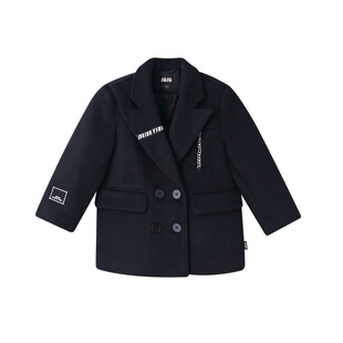 JOJO童装冬季新款男童呢子大衣儿童宽松加厚保暖潮牌个性百搭外套