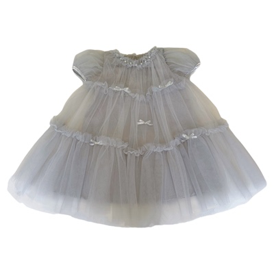 高级气质灰！女宝珍珠软纱连衣裙