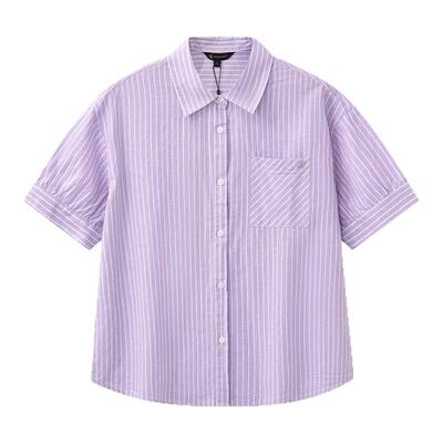 保罗彼得2026夏新款女亚麻棉衬衫条纹透气短袖开衫上衣YNFAC00511