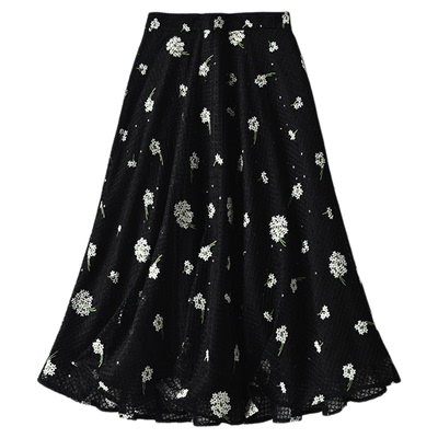 28908-刺绣亮片网纱a字裙