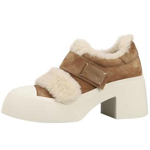 【舒悦轻履】NOOWA厚底毛毛鞋女冬季真皮加绒保暖增高级感乐福鞋