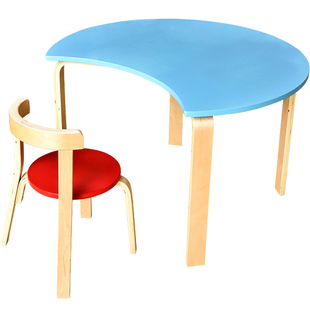 幼儿园彩色实木桌椅 培训班辅导班儿童桌椅幼教月牙桌 小学课桌椅