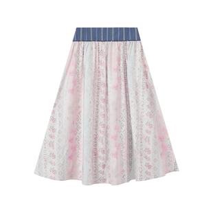 ablueberry【李慧香系列】拼接条纹半身裙女小众文艺复古中长裙