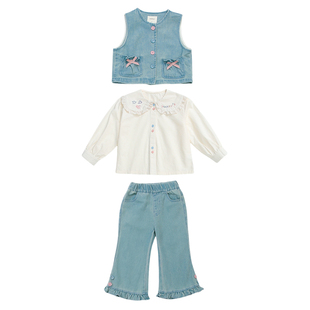 湖州织里2025春秋三件套女童牛仔三件套中小童牛仔裤女孩卫衣马甲