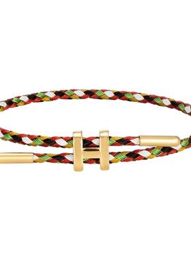 五彩编织绳手链五色钢丝手绳可调节男女同款手环情侣本命年红绳