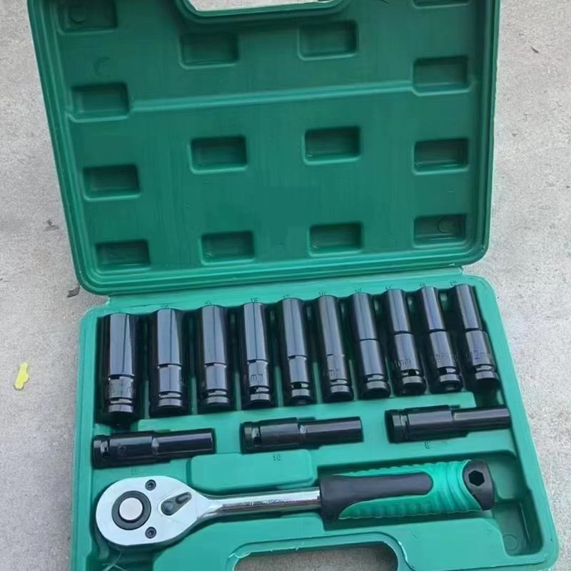 气动套筒加长风炮10件组合20PC黄绿吹塑盒有热铬钒钢跑量优惠8-32