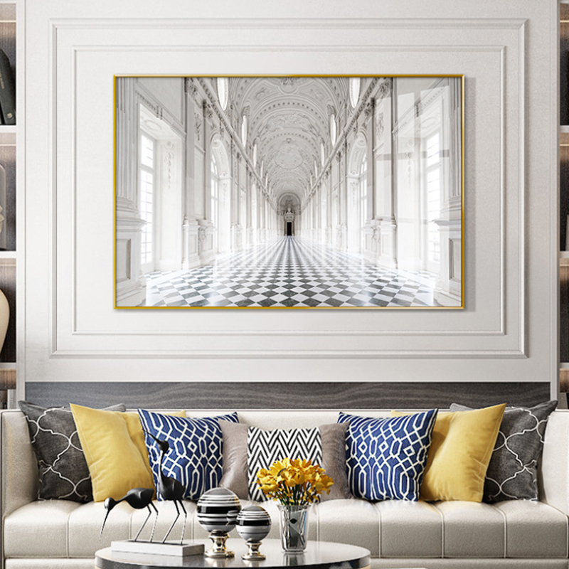 美式大尺寸建筑主题喷绘装饰画金属框可客制化轻奢客厅餐厅挂画