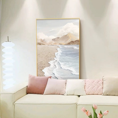 奶油风客厅装饰画抽象肌理山水画沙发背景墙挂画高级感大幅落地画