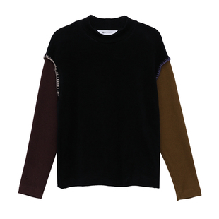 MOVEUP幻走2025冬季新款半高领不对称撞色拼接打底短款长袖T恤女