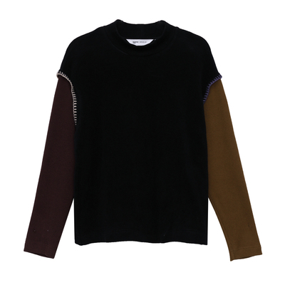 MOVEUP幻走2025冬季新款半高领不对称撞色拼接打底短款长袖T恤女