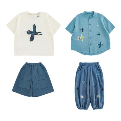 幼悠 男童2025夏季新款短袖圆领T恤立领帅气衬衫工装短裤信鸽套装