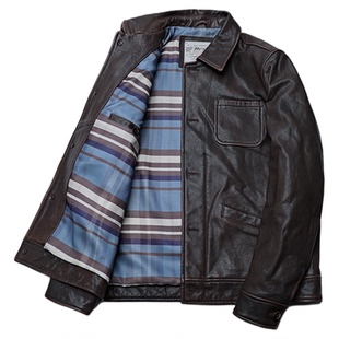 MCS男装源自万宝路春秋季新款油蜡绵羊皮短款真皮皮衣翻领皮夹克