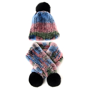 儿童獭兔毛帽子围巾女冬季保暖加厚宝宝脖套皮草护耳帽濑兔毛围脖