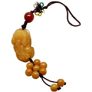 天然黄玉小貔貅七星阵手机链U盘挂件手机挂链玉石水晶饰品吉祥物