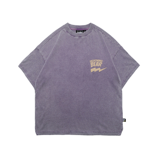 LNBR熊电夏季复古做旧紫色简约印花T恤男oversize宽松休闲大码潮