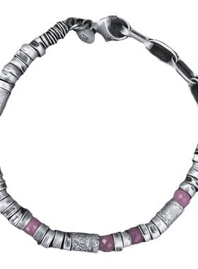 纯银粉红色蓝宝石氧化银珠手链