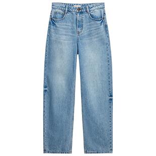 OCHIRLY欧时力  弯刀裤牛仔长裤女复古显瘦蓝色洗水2025秋新