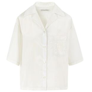 IIIVIVINIKO夏季新品古巴领光泽感缎面宽松短袖衬衫女M320433165D