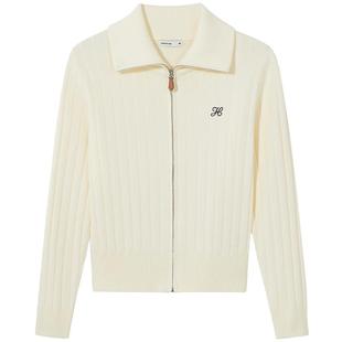 热风女士条纹针织衫毛衣2025年秋季新款拉链翻领开衫轻薄外套上衣