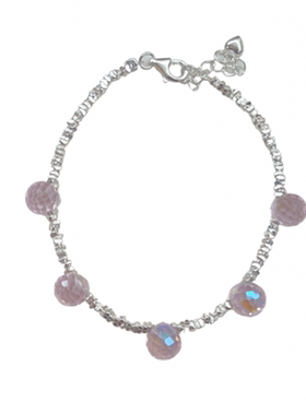 925纯银碎银粉色小灯泡超闪手链