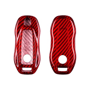 适用保时捷新款macan新能源E电动车碳纤维钥匙壳扣套包改装饰配件