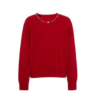 艾诺丝尚忆羊毛气质温柔珍珠领设计感红色针织衫女2025冬季新款