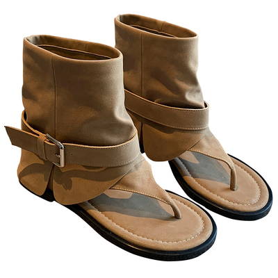 曼斯贝勒夹趾凉鞋粗跟裤管潮靴