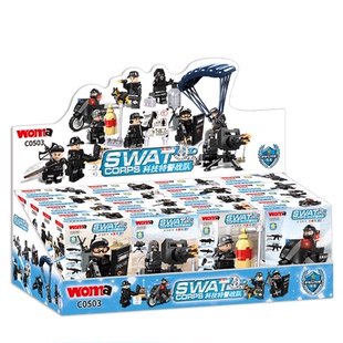 沃马积木人仔军事特种士兵城市特警小颗粒益智拼装警察小人偶玩具