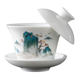 清仓 可悬停旋转三才盖碗盖子单个高档羊脂玉白瓷茶碗泡茶手抓壶