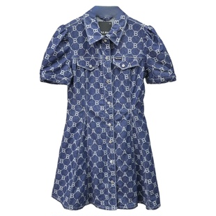 ABLE JEANS女士修身收腰印花做旧水洗牛仔连衣裙显瘦气质连衣裙