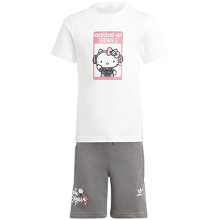 阿迪达斯童装HELLO KITTY女小童运动短袖短裤休闲两件套装IT7918