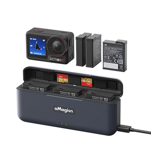 aMagisn阿迈适用大疆DJI Action5Pro电池充电器快充充电盒电池收纳仓配件