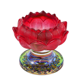 酥油灯底座七彩莲花灯烛台玻璃长明灯灯盏佛前家用蜡烛高脚灯架