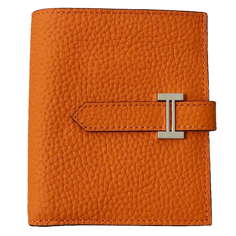 H扣钱包女短款真皮金色五金扣手掌纹高品质高档H家钱夹对折欧美