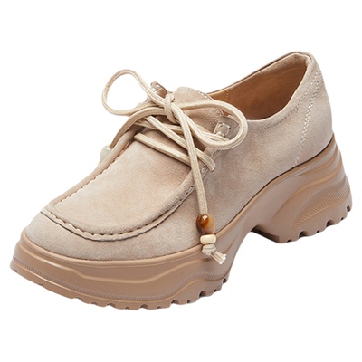 莱尔斯丹真皮棕色厚底袋鼠乐福女