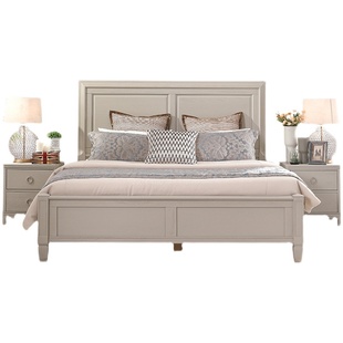 美式轻奢浅灰色红橡木全实木床1.8米双人婚床气压高箱储物床1.5m