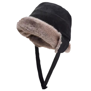 复古麂皮绒加厚护耳保暖渔夫帽子女2025冬季新款毛绒雷锋帽蒙古帽