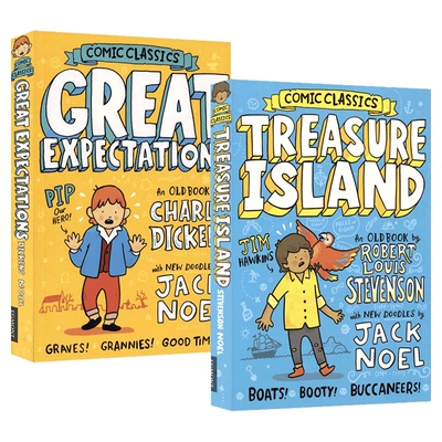 Comic Classics Great Expectations Treasure Island 漫画风经典文学名著 金银岛 远大前程 诙谐漫画 黑白插图 英文原版进口图书