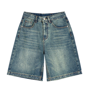 pusumede 怀旧复古 低腰牛仔裤女宽松阔腿短裤中裤休闲百搭五分裤