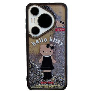 拓岚 适用华为mate70pro+手机壳新款闪钻流沙解压pura70pro卡通黑色公主裙kitty猫mate60/50/40pro挂绳网红女