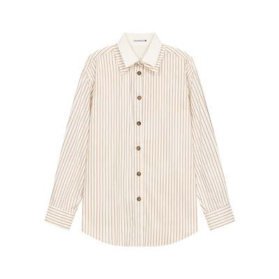 DOSORDONTS2026春夏新品米白哑光咖色条纹拼接宽松廓形两面穿衬衫