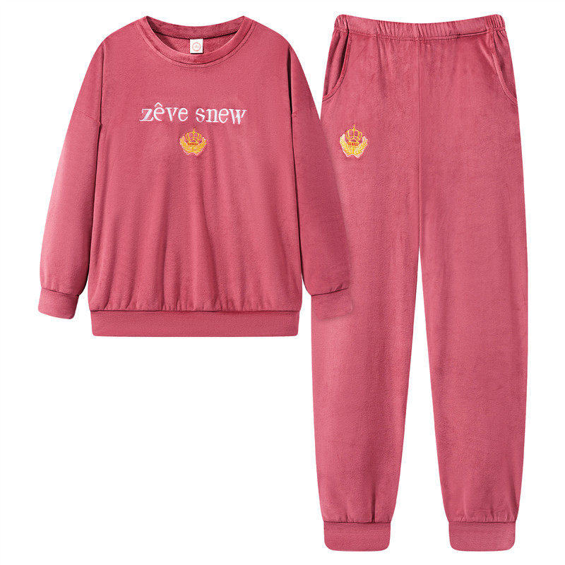 秋冬季珊瑚绒睡衣女保暖加绒家居服金丝绒套装可外穿韩版运动薄款