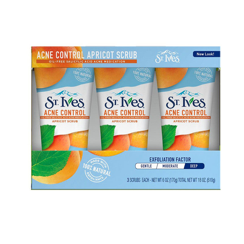 美国直邮正品St.Ives圣艾芙杏子磨砂膏大颗粒洗面奶角质 170g*3支