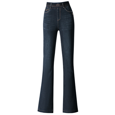 秋冬妈妈加绒微喇牛仔裤子女大码