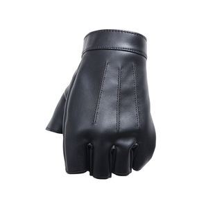 半指皮手套男露指加厚加绒摩托车半截半只冬无指漏指开车薄款学生