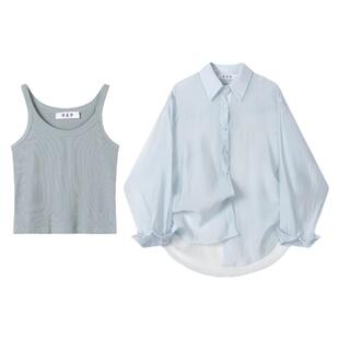 XinmonLee盐系轻熟风衬衫上衣吊带背心两件套装女夏季高级感港味