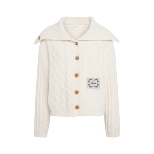 孔雪儿同款Liilou 松弛感 混纺羊毛 海军领 绞花加厚毛衣开衫