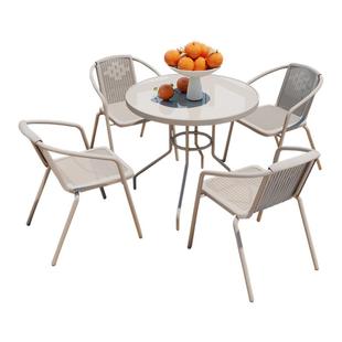 户外休闲桌椅庭院花园餐桌椅套装玻璃铁艺露天阳台摆摊室外小茶桌