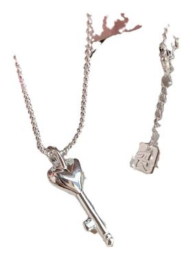 925银蛇骨链女爱心钥匙项链